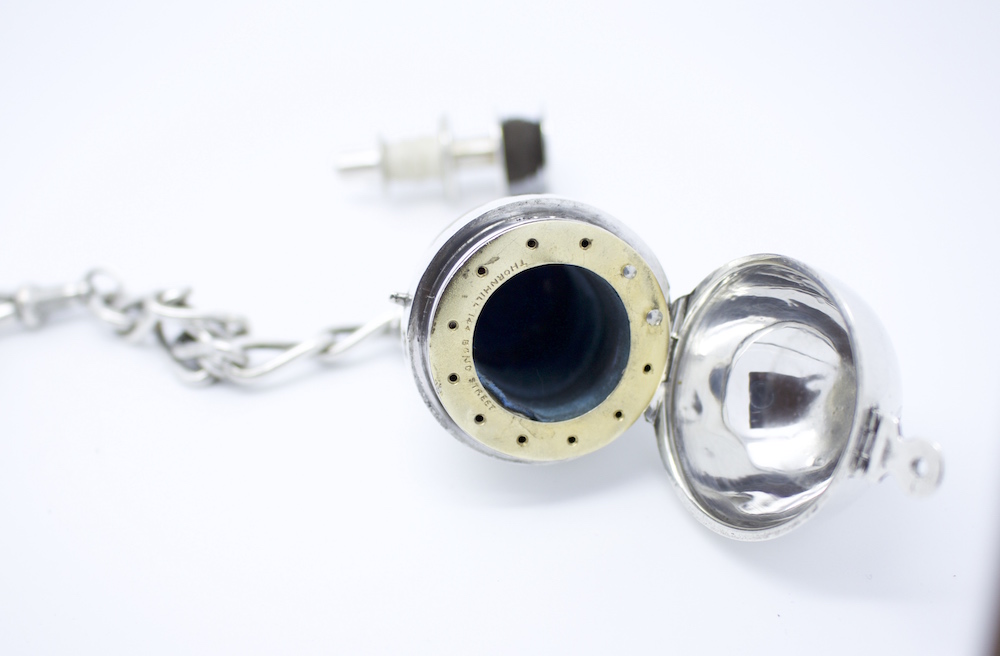 Silver Gimbaled Compass and Egg Bobbin, 1872 London Hallmarks